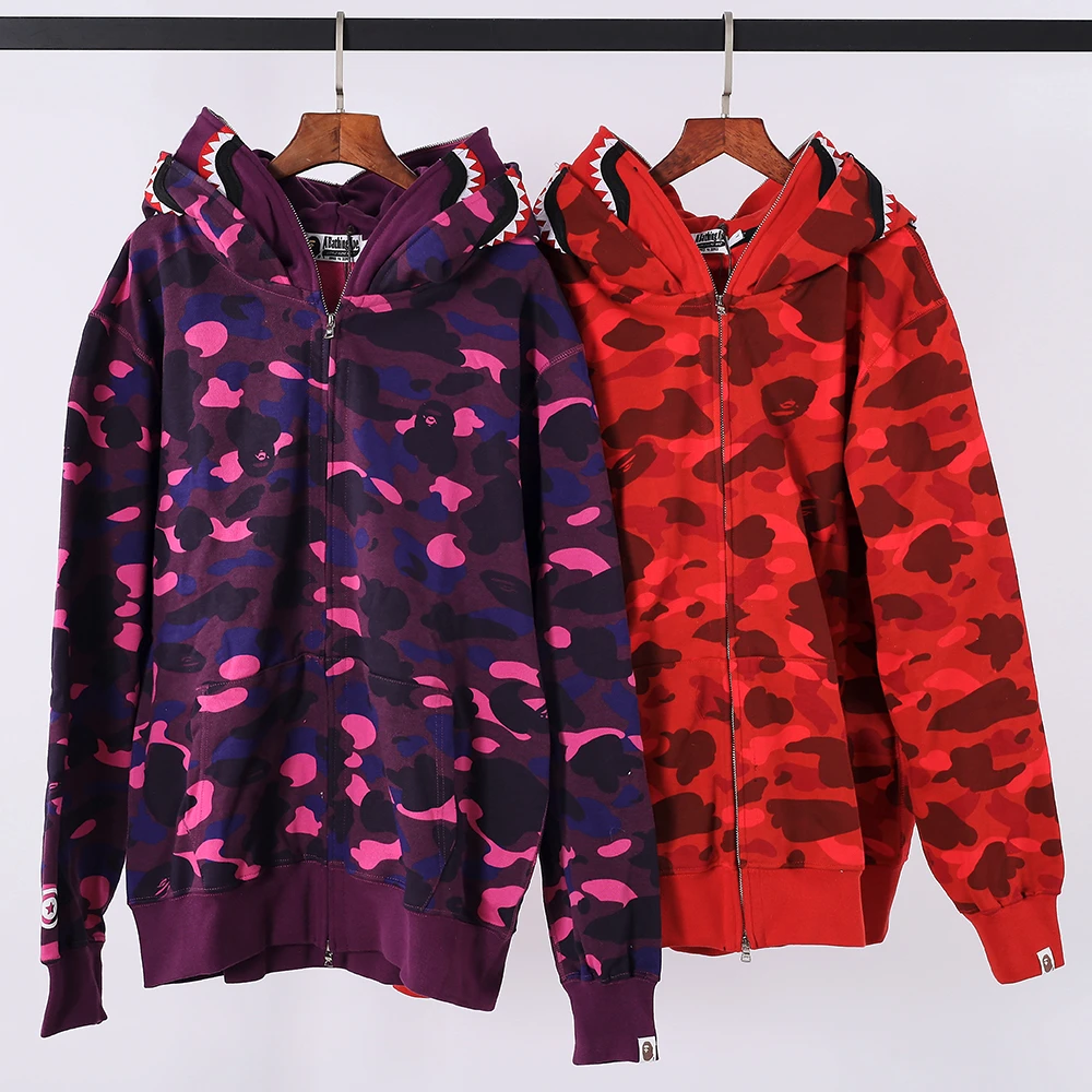 Shark Full Zip Hoodie Double Hood (Blue/ Red /Purple)