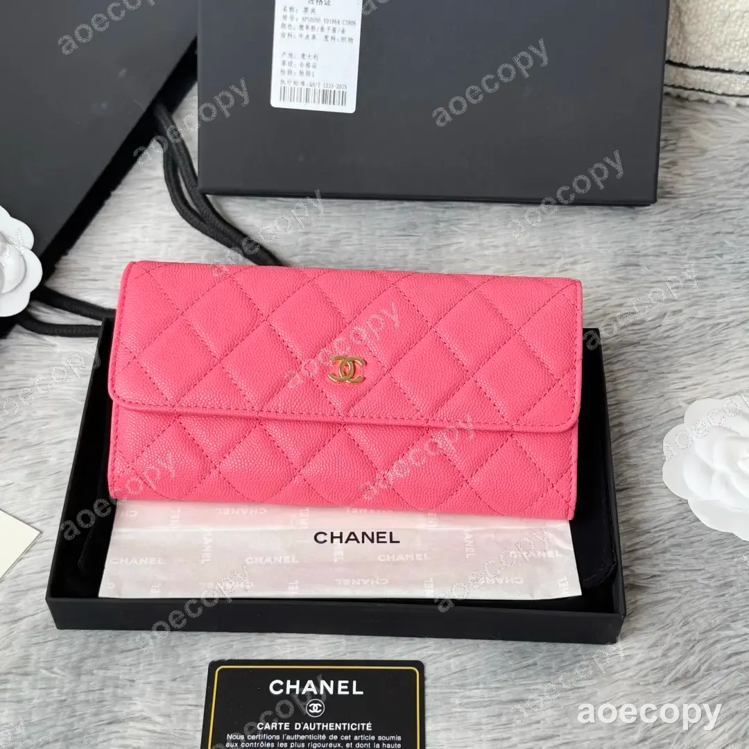 可愛い シャネル クラシック フラップ グレインレザー ロングウォレット N級品 No.0090
