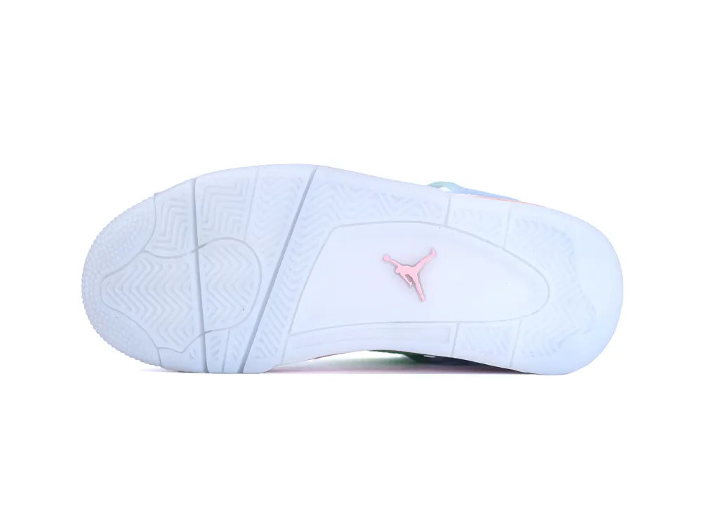 Pink and white rubber outsole of Jordan 4 sneakers