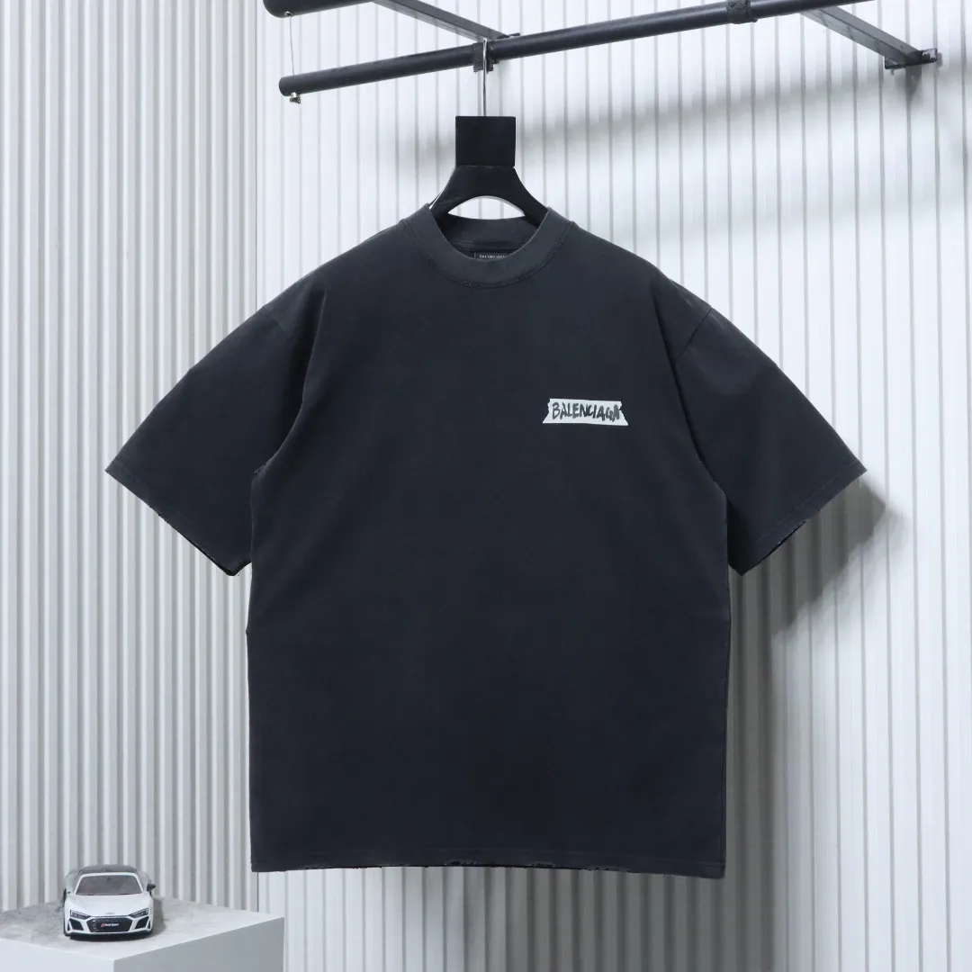Tape Logo Distressed Cotton T-Shirt