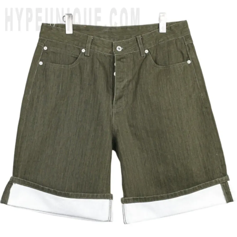 Green Shorts With Rolled-Up Legs