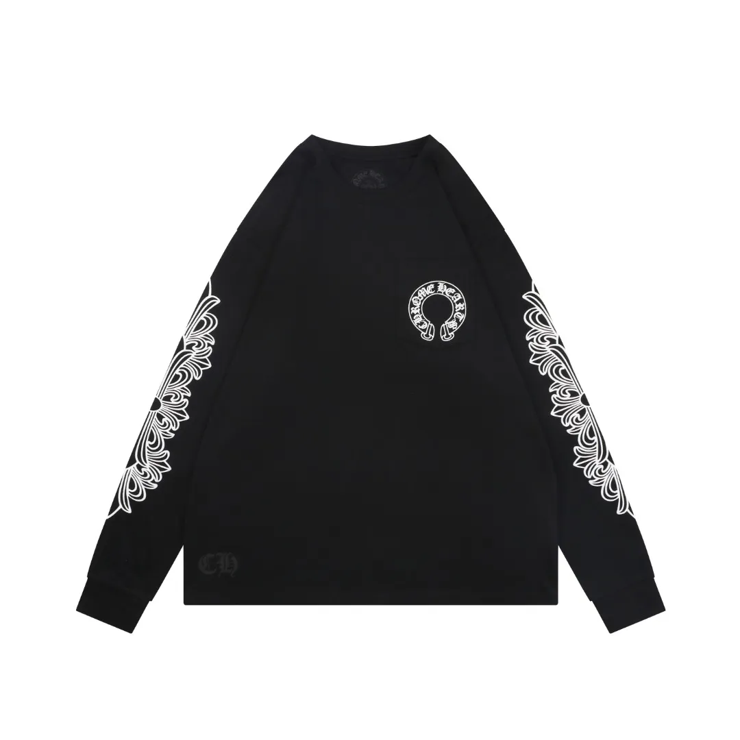 CH Cross Strap Sanskrit Scroll Print Long Sleeve Shirt “Black & White”