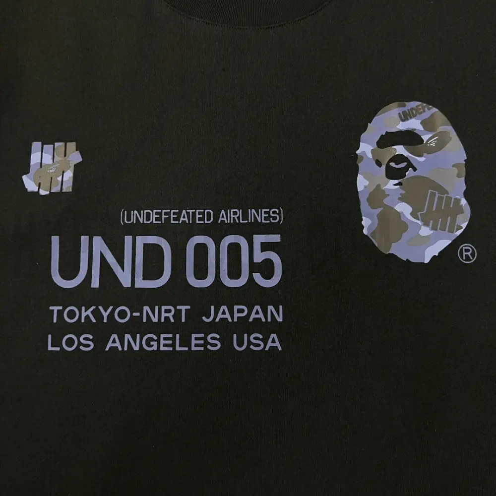Detailed shot capturing the graphic print on the black tee's front panel.
