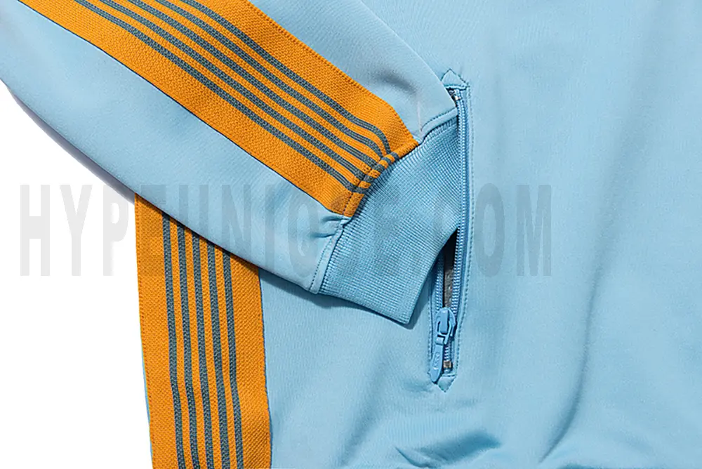 Close-up of sleeve stripe detail on the jacket.