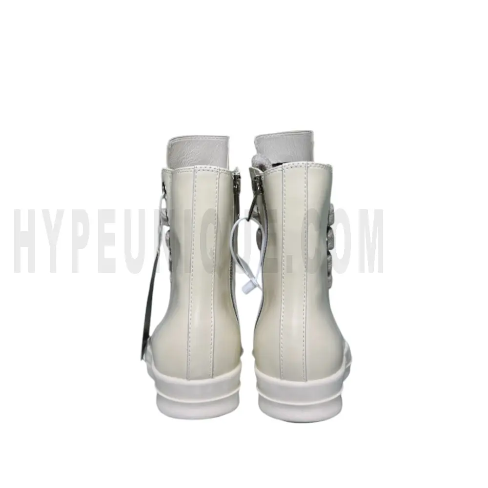 The back of the beige shoes