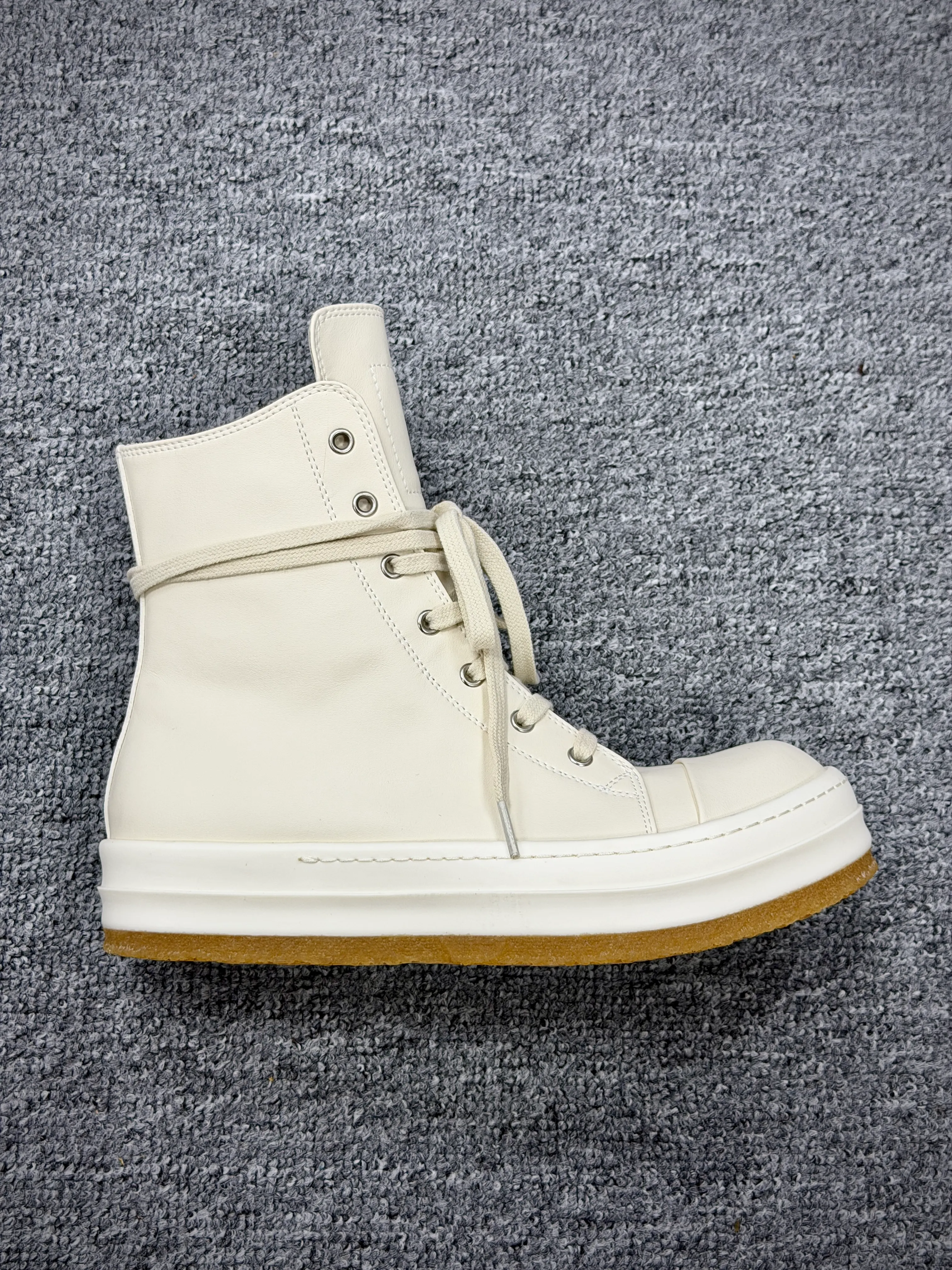 R 0wens Creep Leather High-Top Milk Sneakers Right Side View