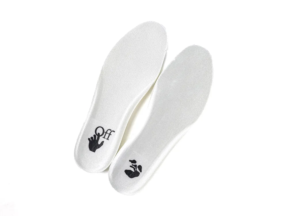 White Off-White sneaker insoles with black hand logo branding