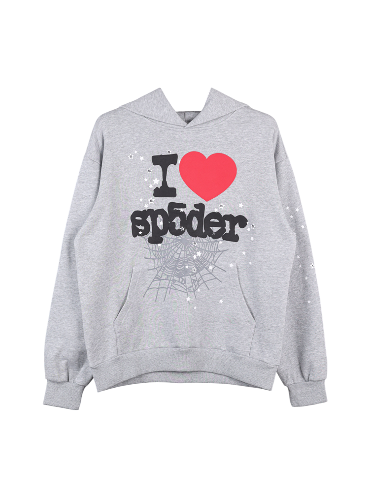 Sp5der I Love Hoodie Heart Grey Version Front