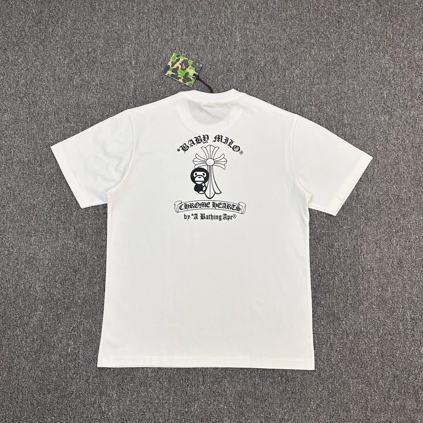 Back of BAPE Cross Print Crew Neck T-Shirt Color White