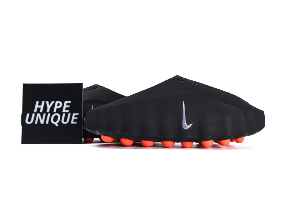 Mind 001 Women’s Pregame Mules in the “Black Chrome Hyper Crimson”