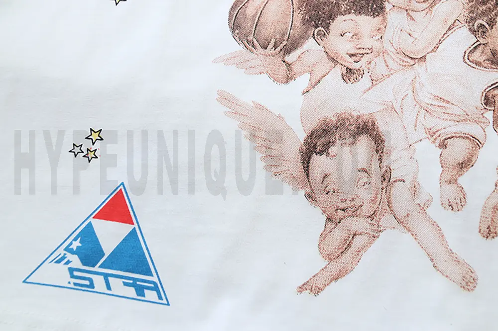 Detailed prints of numerous heavenly basketball stars.