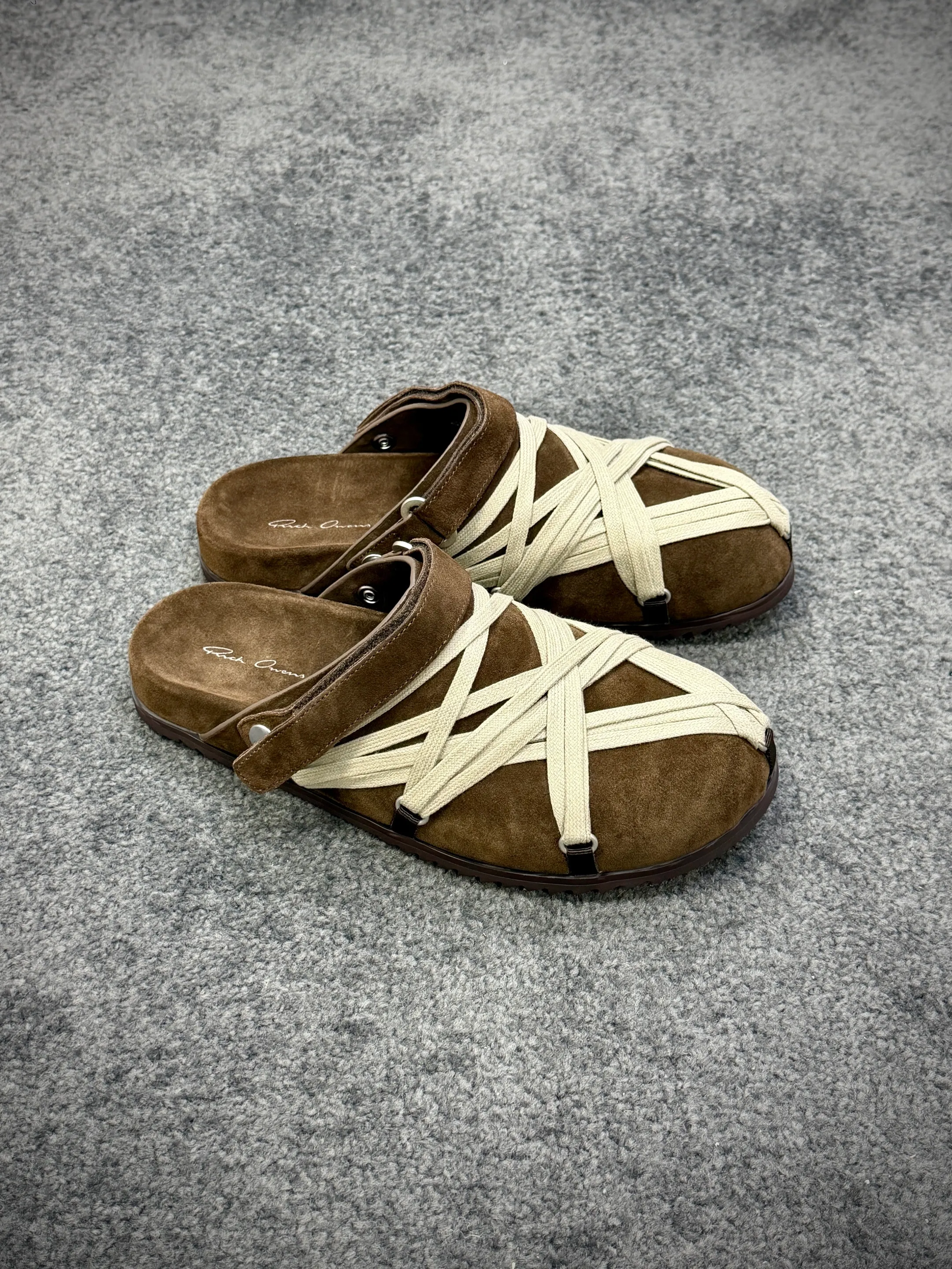 R 0wens “Brown” Strappy Suede Mule Sandals