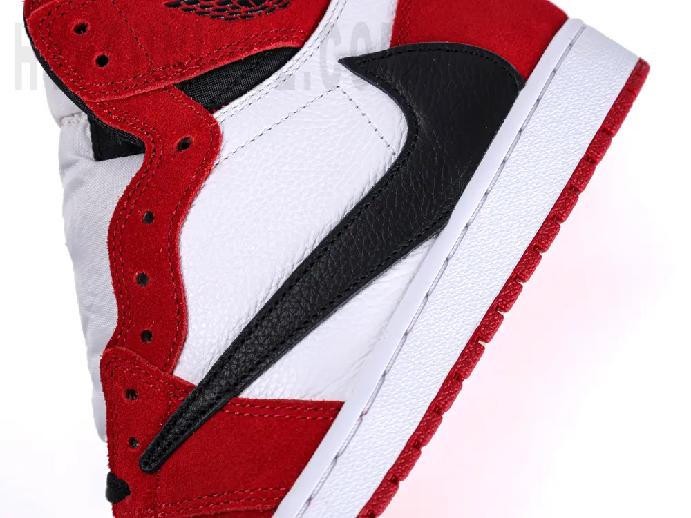 Black swoshh logo on the outside and white leather base