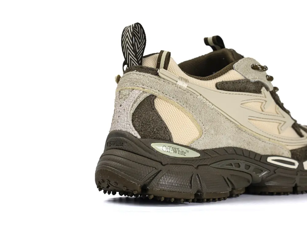 Off-White trail sneaker with suede and mesh upper, side angle